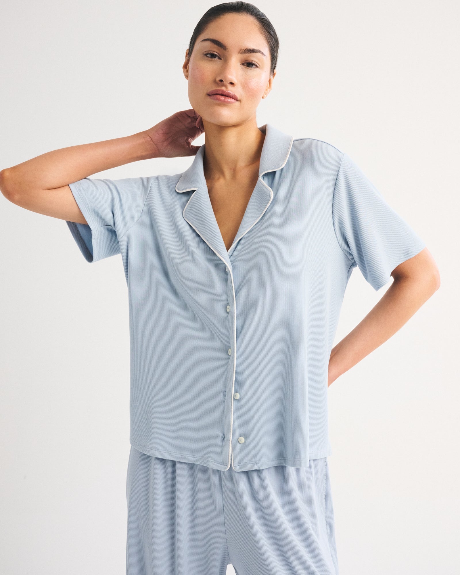 Abercrombie Modal-Blend Lounge Rib Button-Through Shirt
