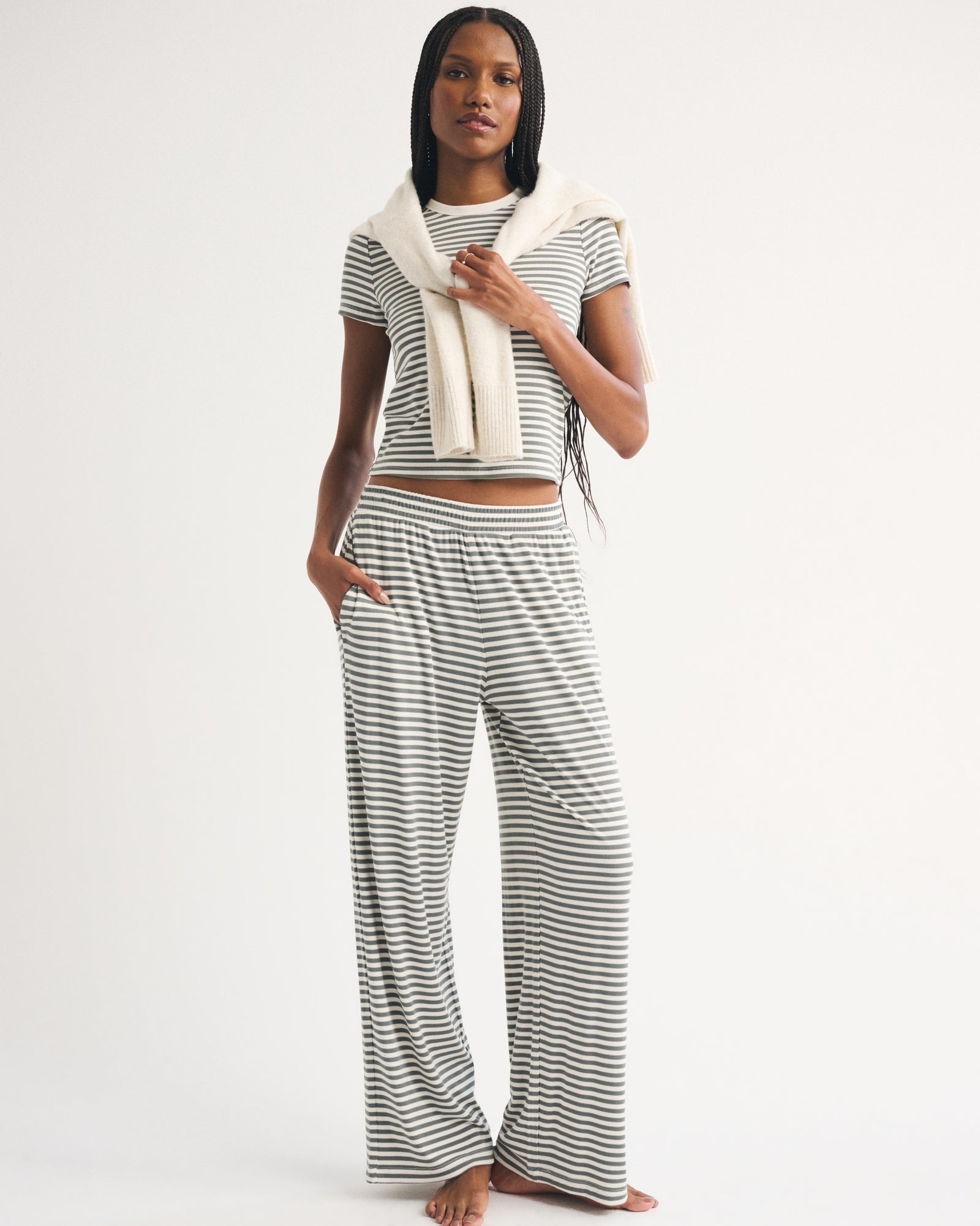 Abercrombie Lounge Ribbed Wide Leg Sweatpant