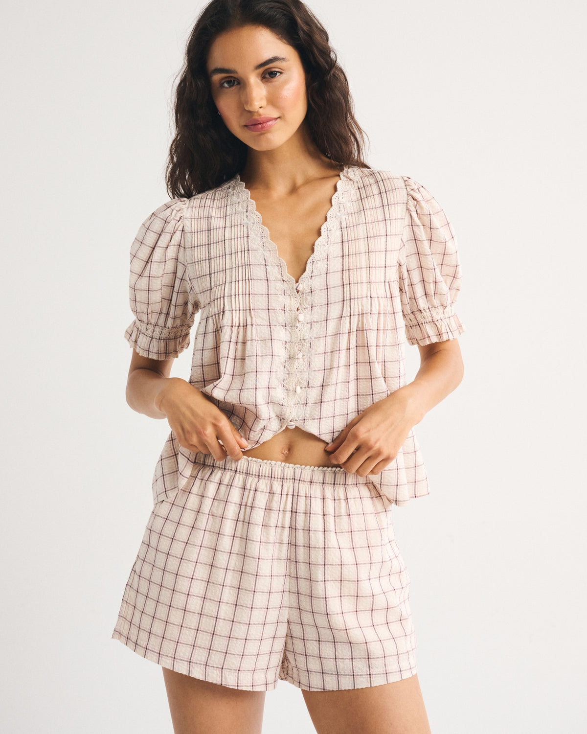 Abercrombie High Rise Seersucker Pull-On Short