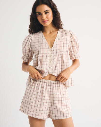 Abercrombie High Rise Seersucker Pull-On Short