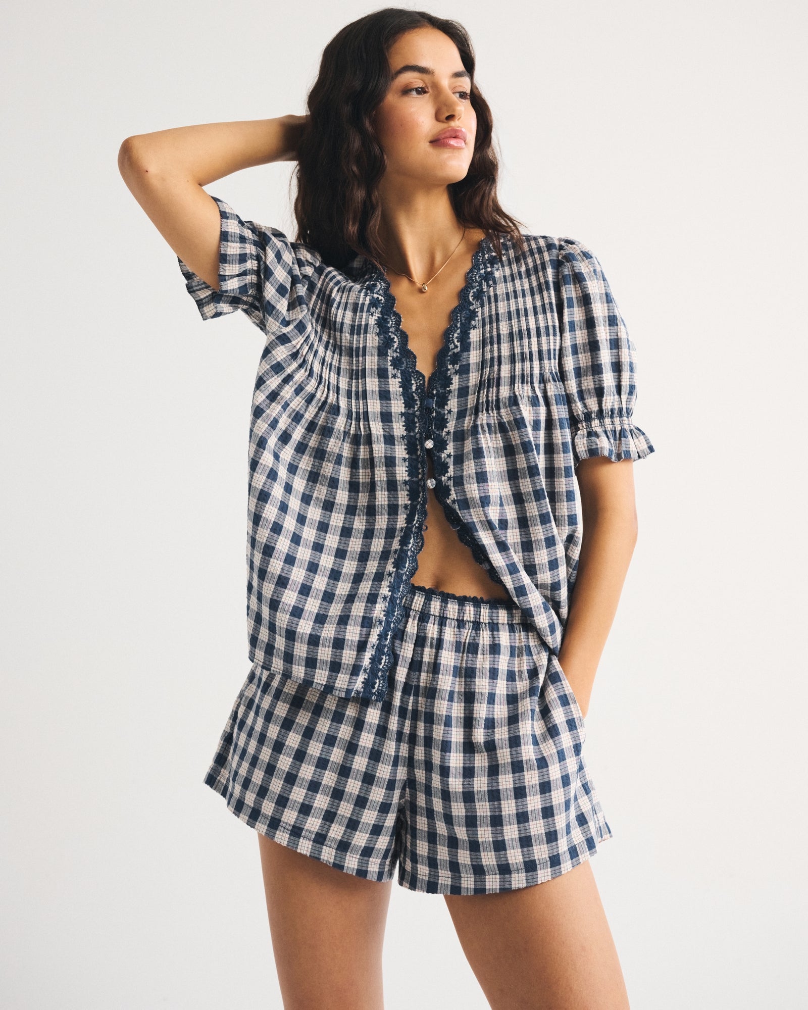 Abercrombie High Rise Seersucker Pull-On Short