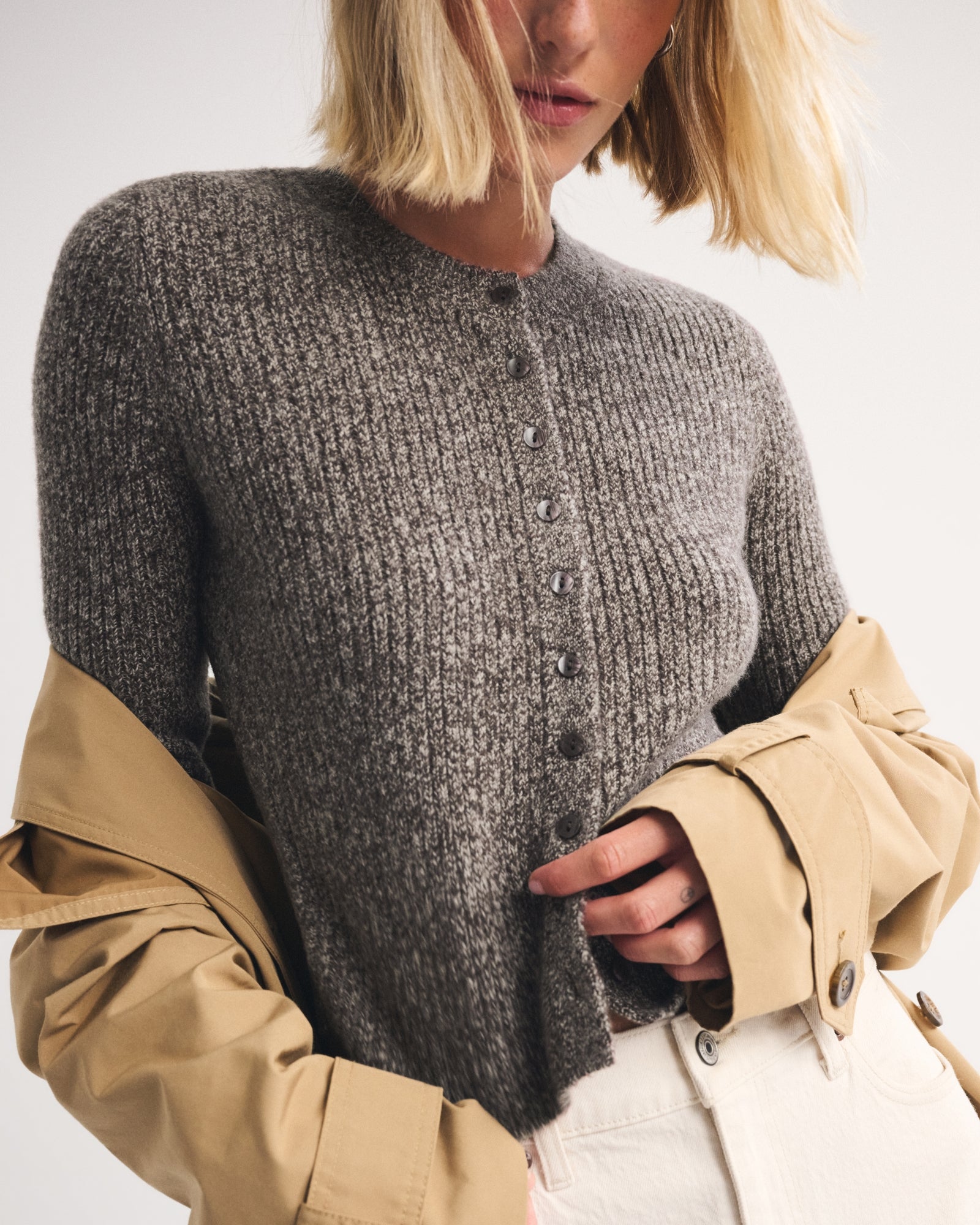 Abercrombie Merino Wool-Blend Shrunken Crew Cardigan