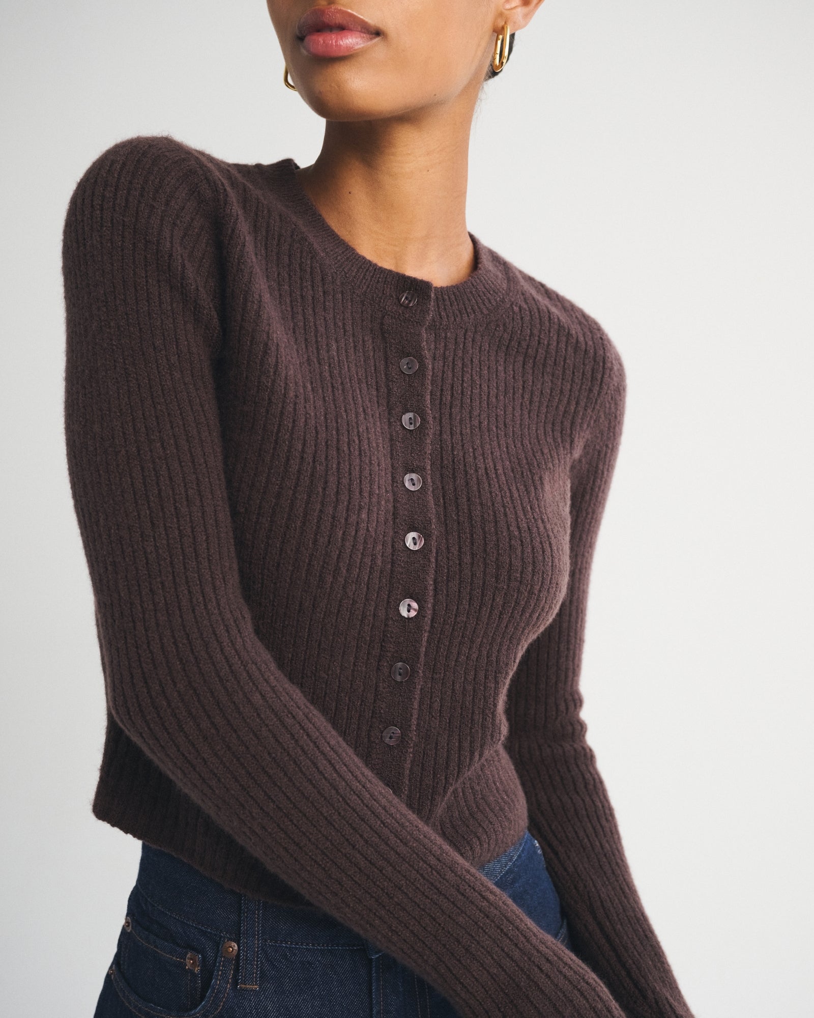 Abercrombie Merino Wool-Blend Shrunken Crew Cardigan