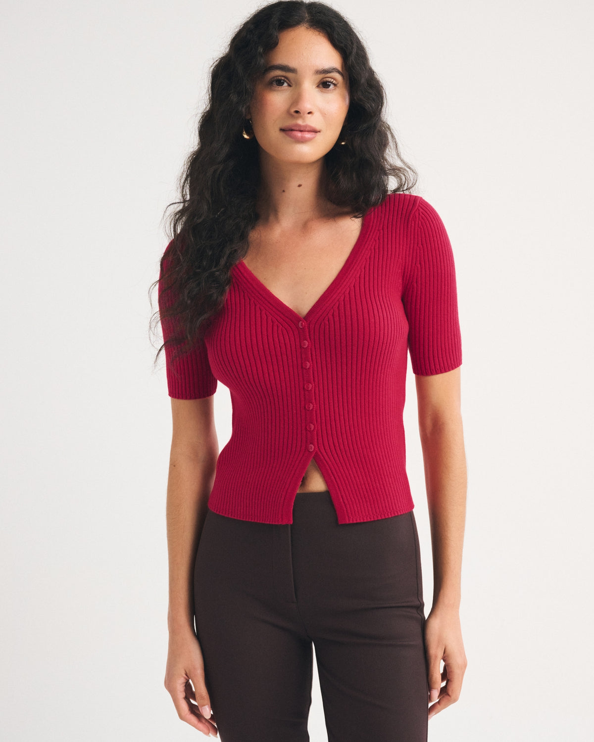 Abercrombie 100% Cotton Rib Half-Sleeve Cardigan