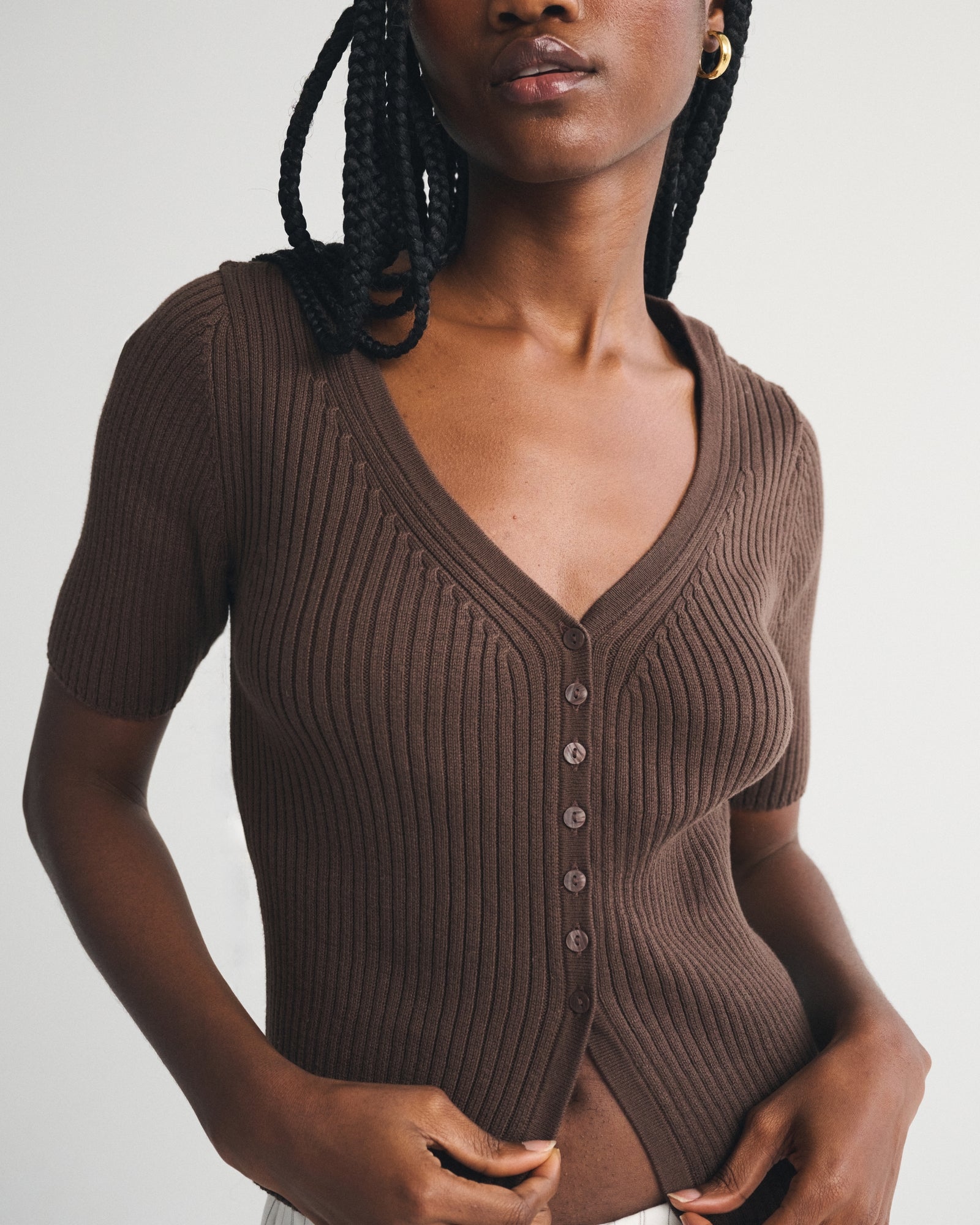 Abercrombie 100% Cotton Rib Half-Sleeve Cardigan