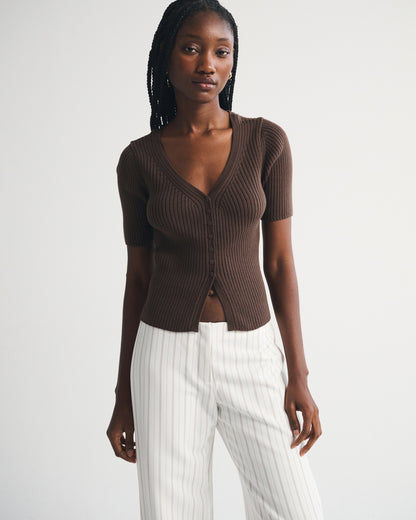 Abercrombie 100% Cotton Rib Half-Sleeve Cardigan