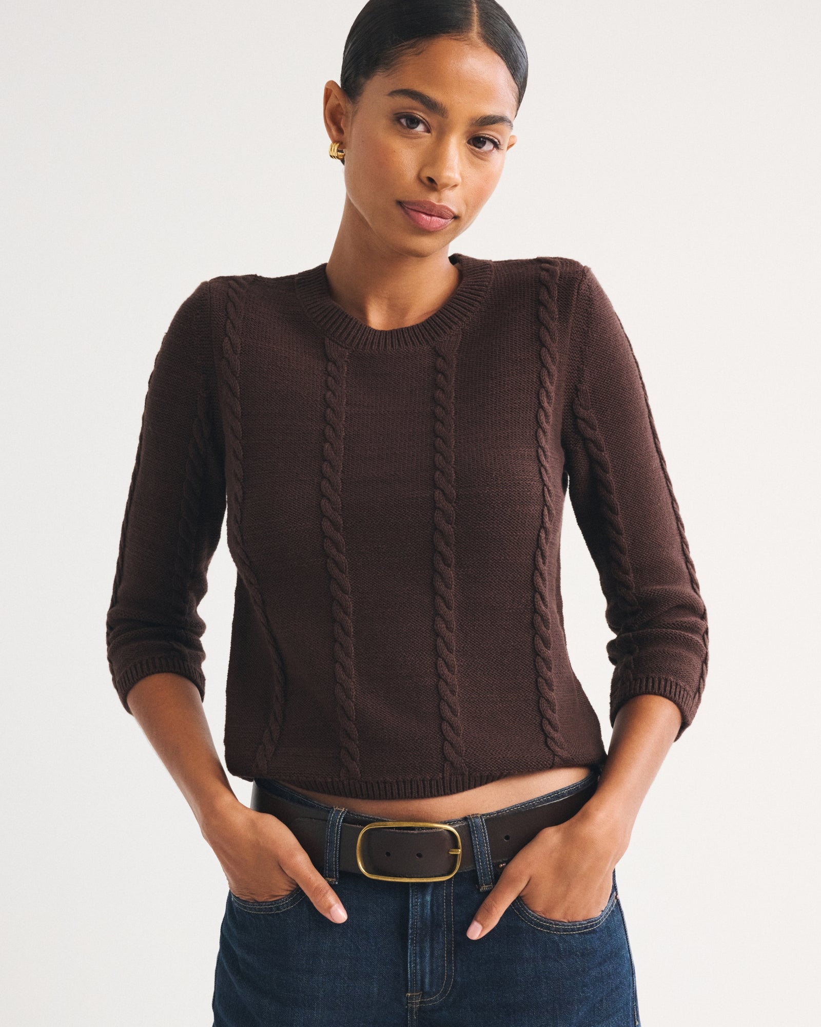 Abercrombie 100% Cotton 3/4 Sleeve Cable-Knit Sweater