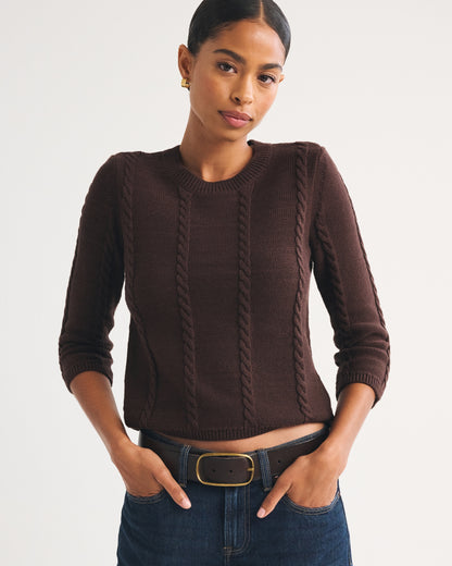 Abercrombie 100% Cotton 3/4 Sleeve Cable-Knit Sweater