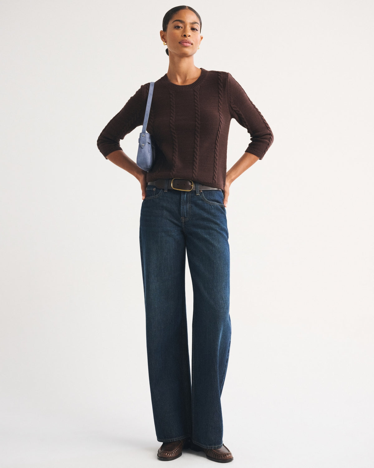 Abercrombie 100% Cotton 3/4 Sleeve Cable-Knit Sweater