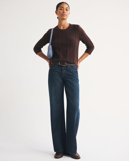 Abercrombie 100% Cotton 3/4 Sleeve Cable-Knit Sweater