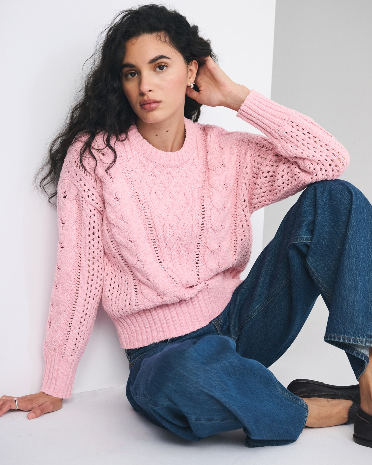 Abercrombie Textural Stitch Cable Crew Sweater