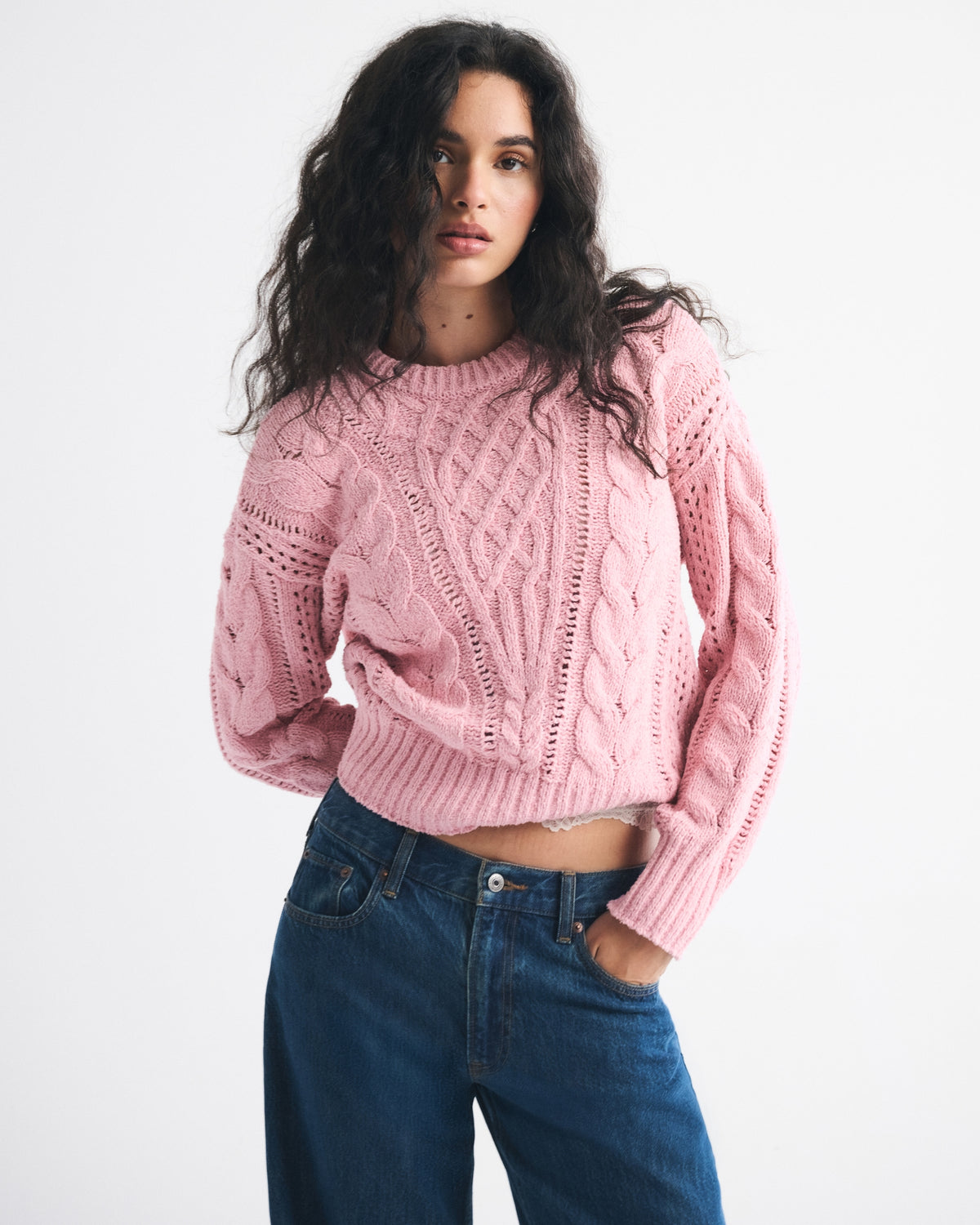 Abercrombie Textural Stitch Cable Crew Sweater