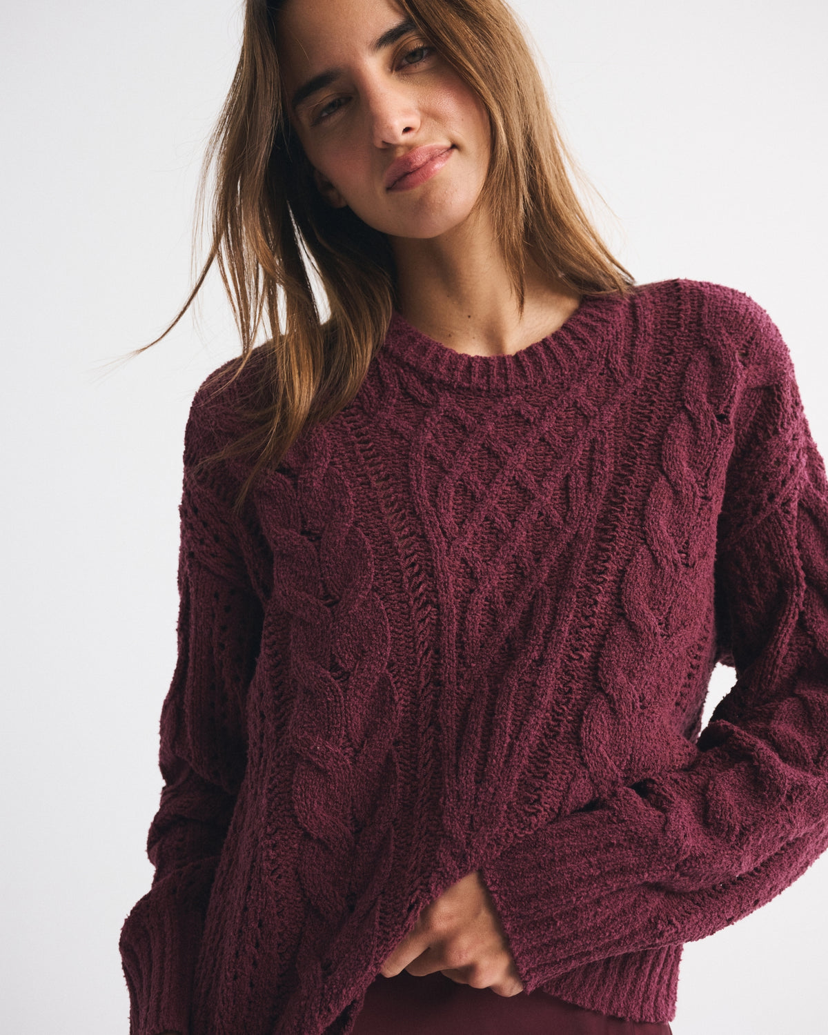 Abercrombie Textural Stitch Cable Crew Sweater