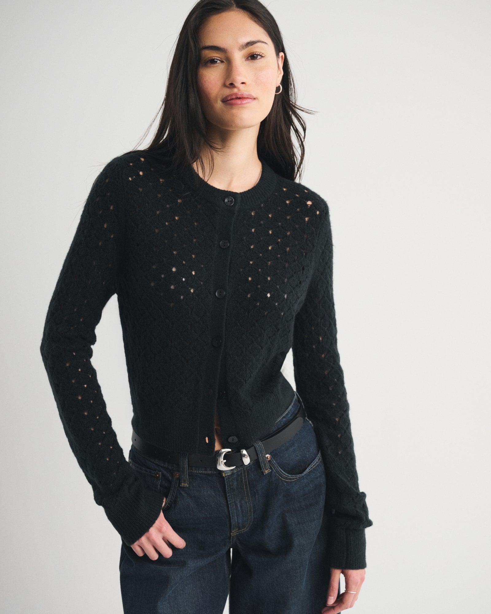 Abercrombie Shrunken Pointelle Crew Cardigan