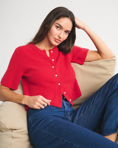 Abercrombie Merino Wool-Blend Short-Sleeve Cardigan