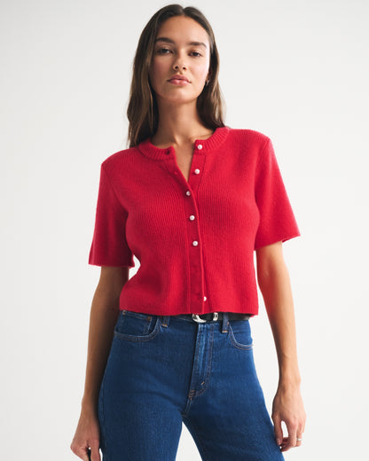 Abercrombie Merino Wool-Blend Short-Sleeve Cardigan