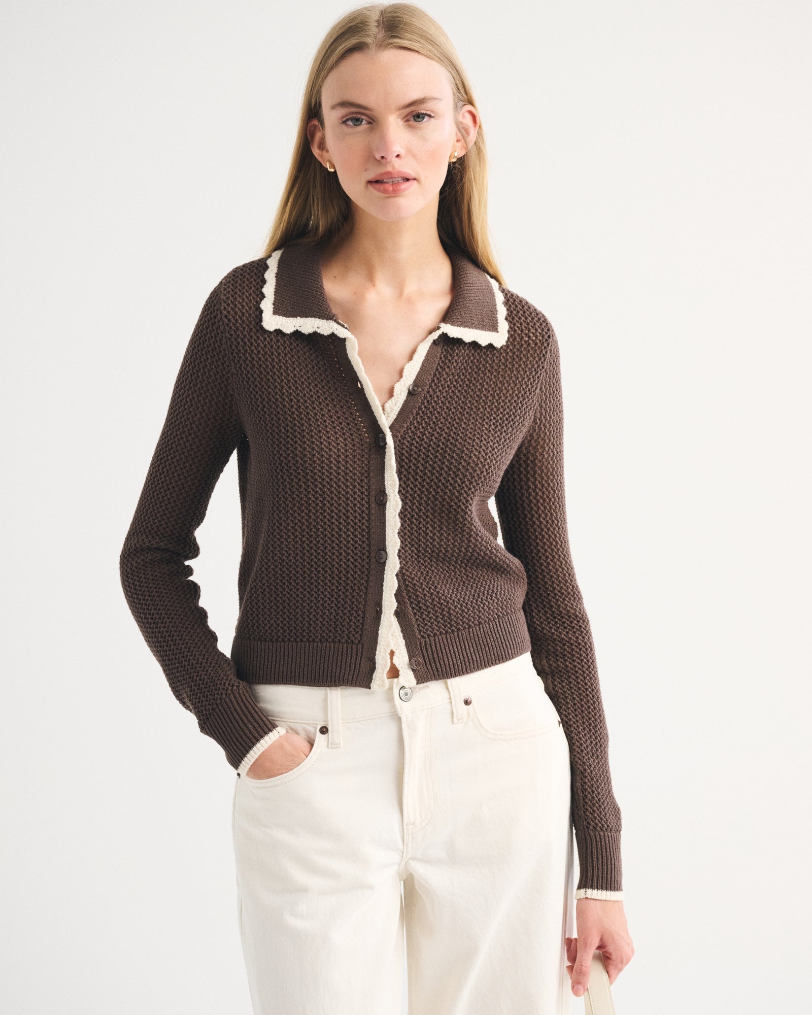 Abercrombie Crochet-Style Collared Cardigan