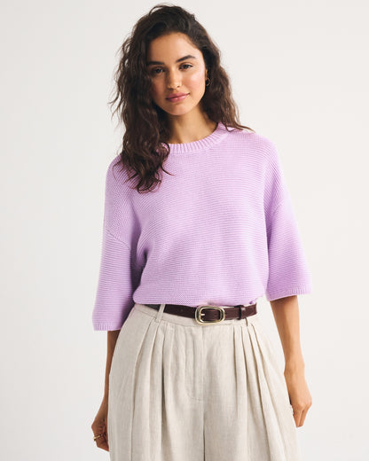 Abercrombie 100% Cotton Textural-Stitch Boxy Sweater Tee