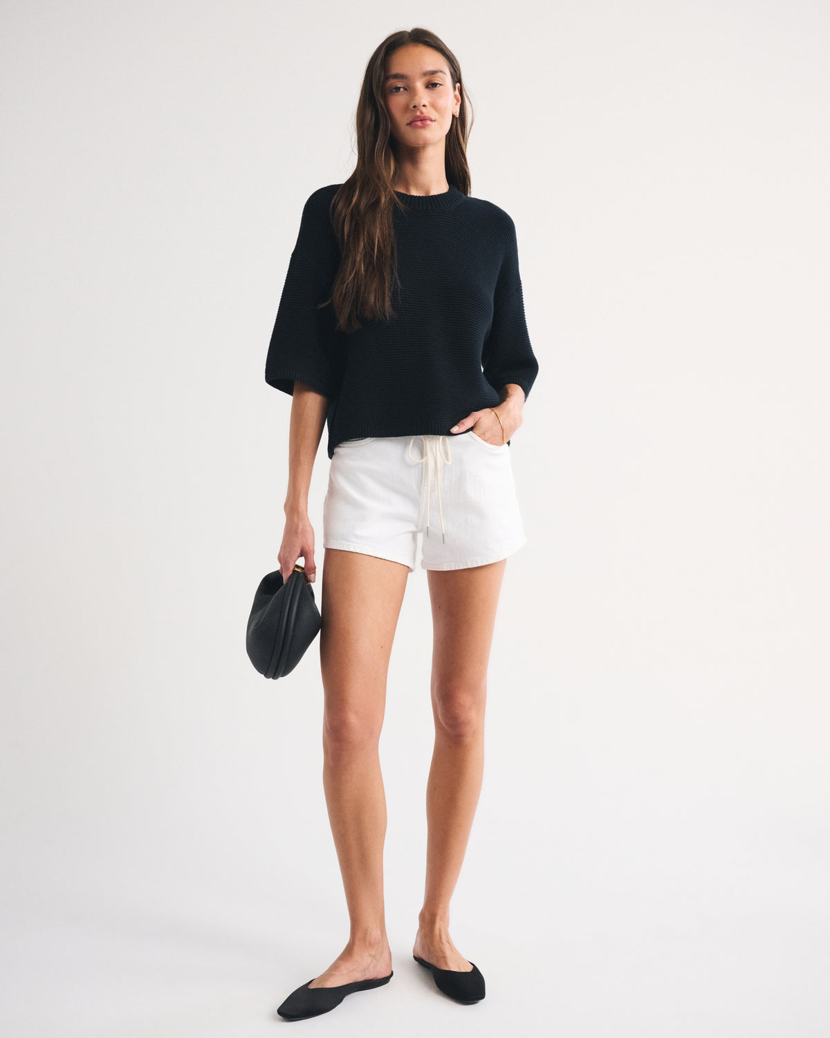 Abercrombie 100% Cotton Textural-Stitch Boxy Sweater Tee