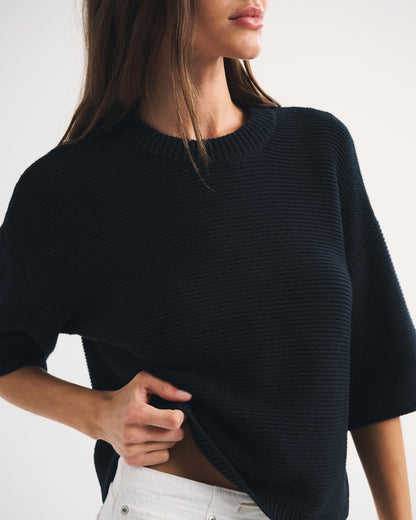 Abercrombie 100% Cotton Textural-Stitch Boxy Sweater Tee