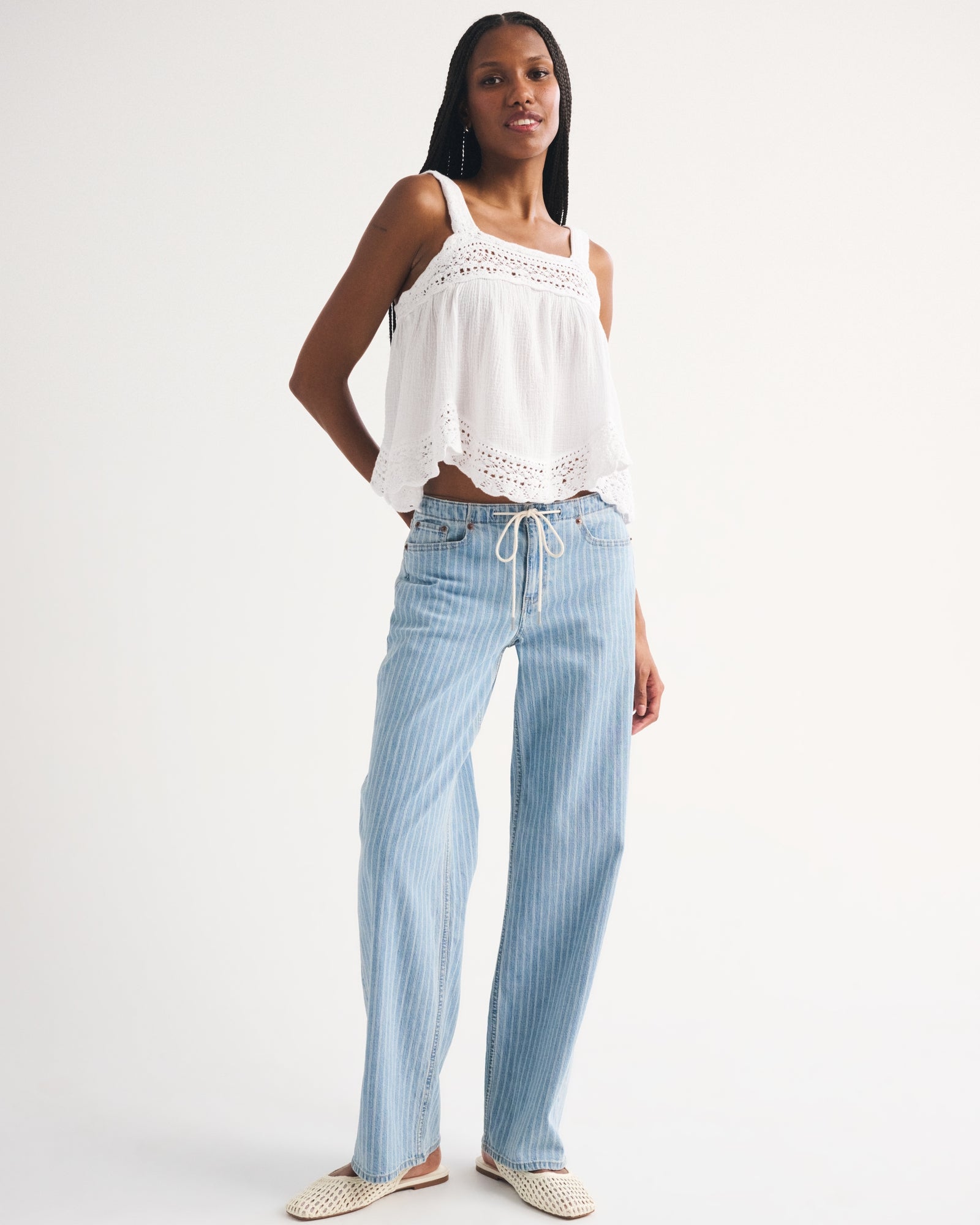 Abercrombie 100% Cotton Squareneck Crochet Tank