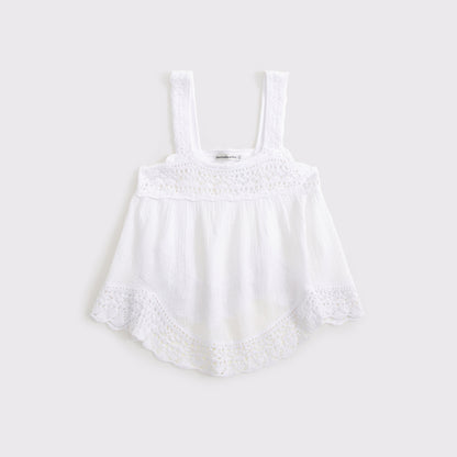 Abercrombie 100% Cotton Squareneck Crochet Tank