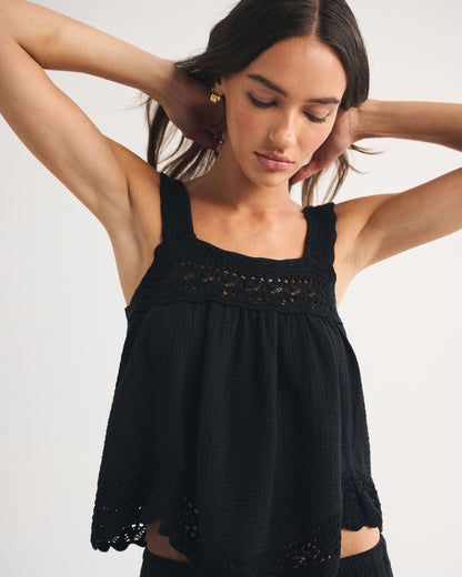 Abercrombie 100% Cotton Squareneck Crochet Tank