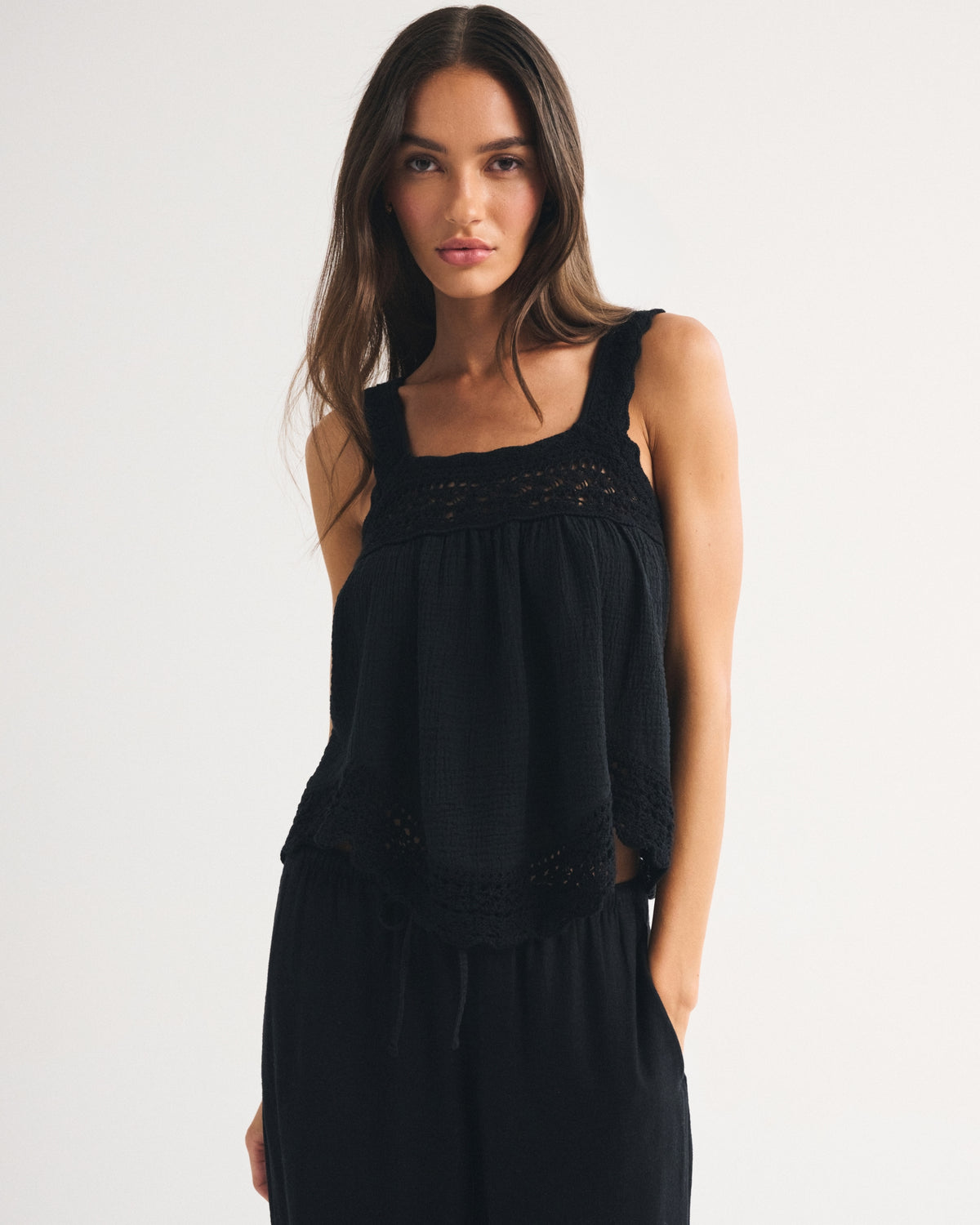 Abercrombie 100% Cotton Squareneck Crochet Tank