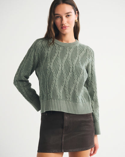 Abercrombie The A&F Madeline 100% Cotton Cable Crew Sweater