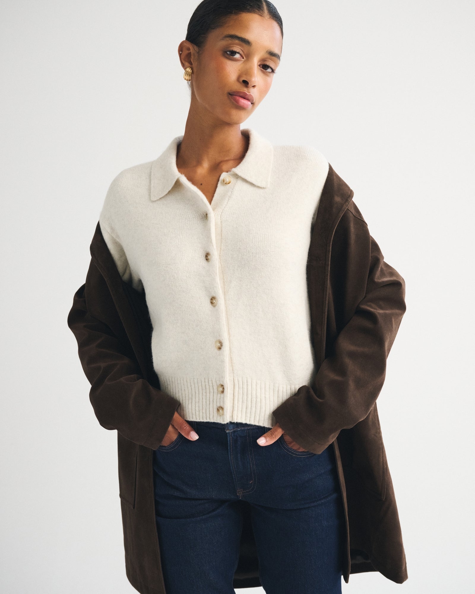 Abercrombie Merino Wool-Blend Collared Cardigan