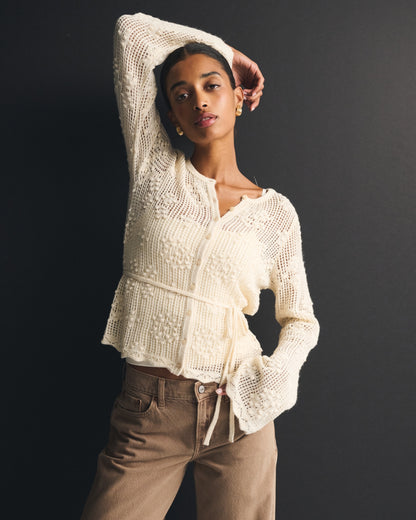 Abercrombie Tie-Waist Bobble-Stitch Cardigan