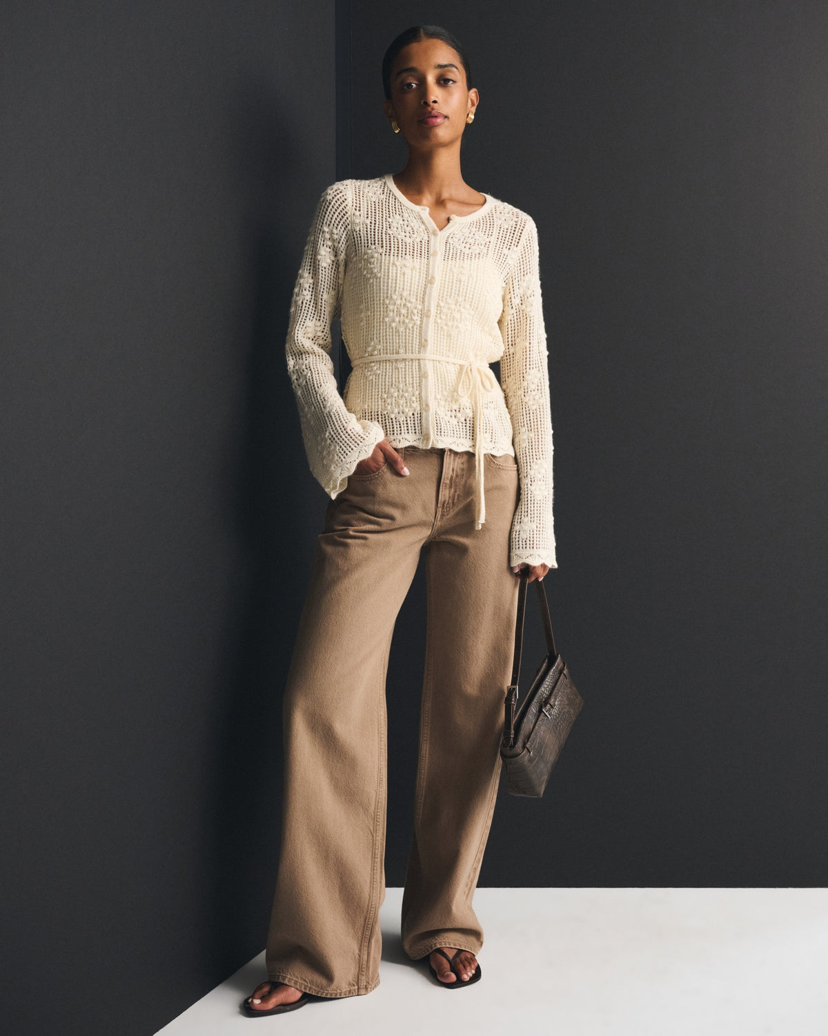 Abercrombie Tie-Waist Bobble-Stitch Cardigan