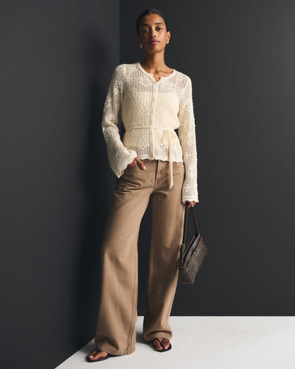 Abercrombie Tie-Waist Bobble-Stitch Cardigan