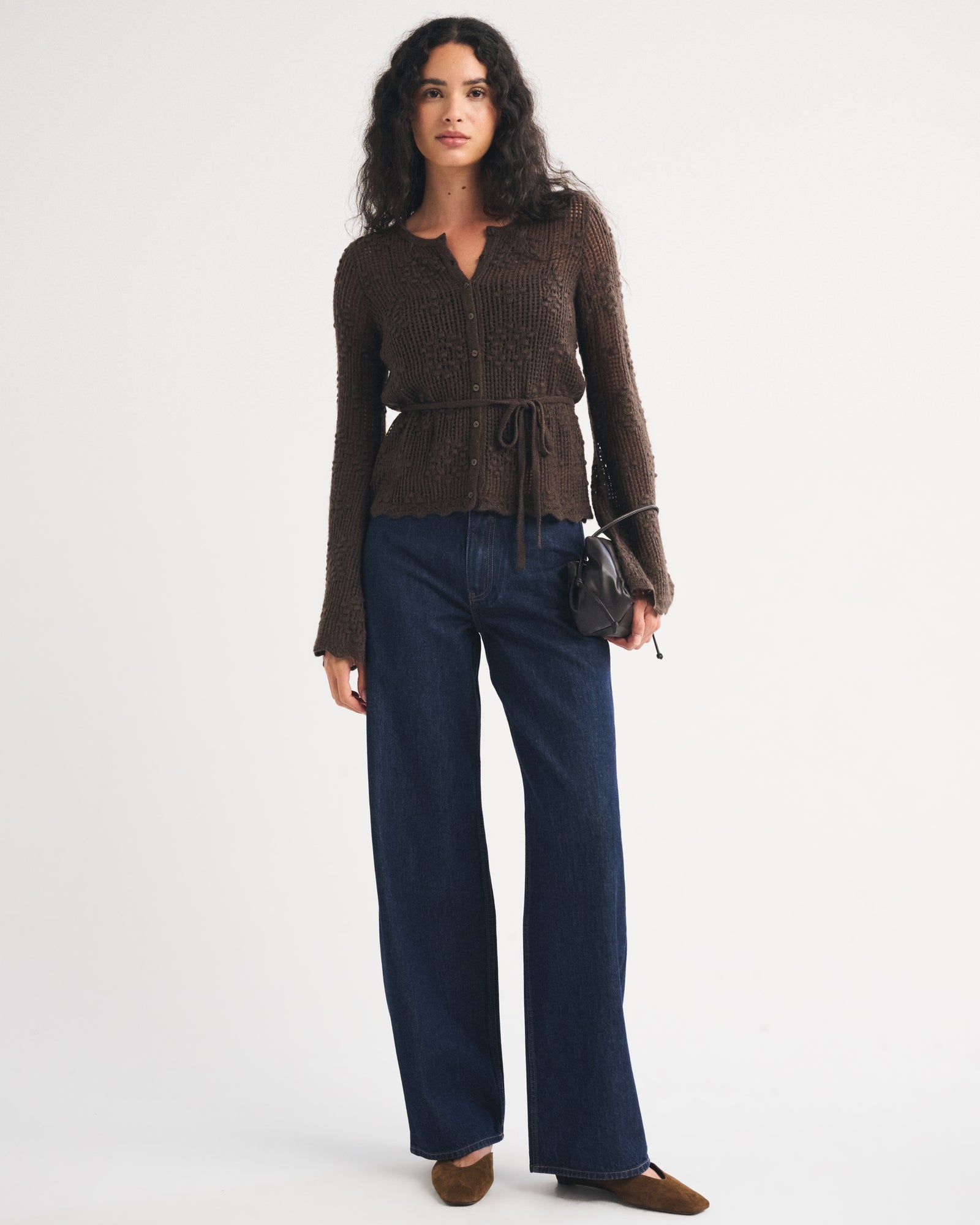 Abercrombie Tie-Waist Bobble-Stitch Cardigan