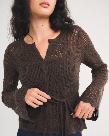Abercrombie Tie-Waist Bobble-Stitch Cardigan