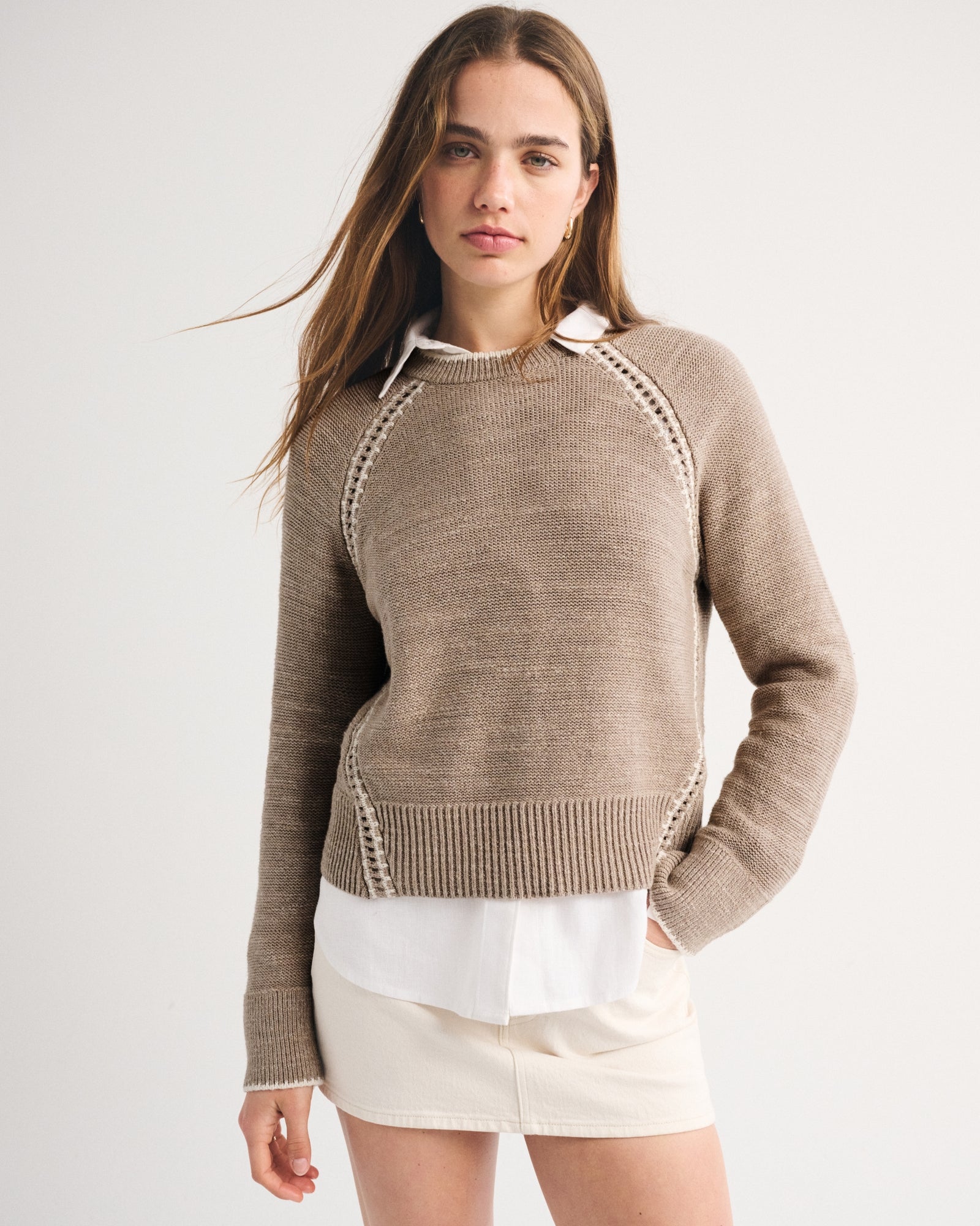 Abercrombie The A&F Madeline 100% Cotton Cable Crew Sweater