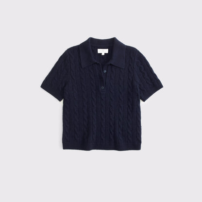 Abercrombie Merino Wool-Blend Cable Short-Sleeve Polo