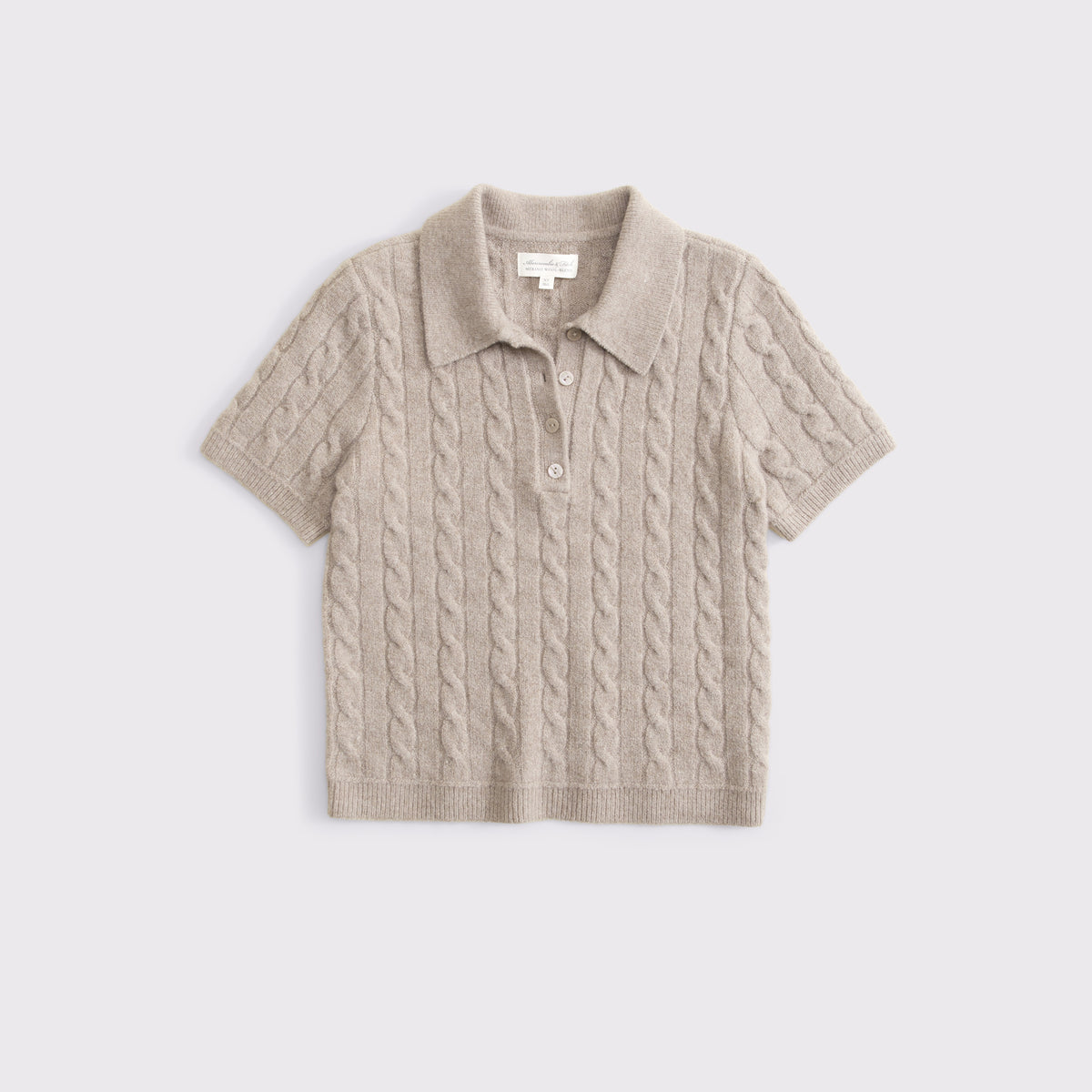 Abercrombie Merino Wool-Blend Cable Short-Sleeve Polo