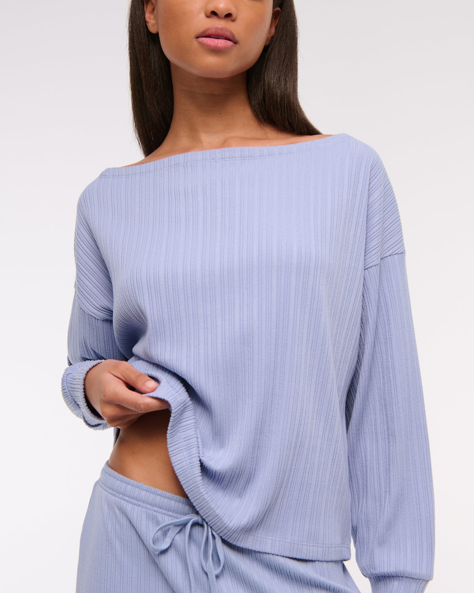 Abercrombie Long-Sleeve Lounge Wide Rib Slash Top