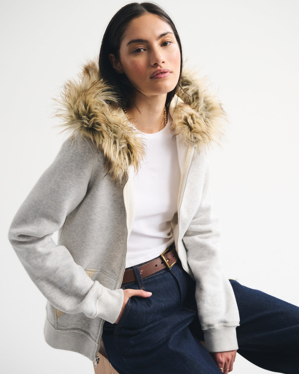 Abercrombie Faux Fur-Lined Full-Zip Hoodie