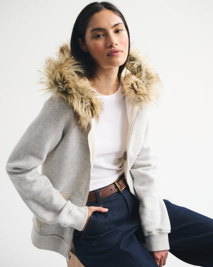 Abercrombie Faux Fur-Lined Full-Zip Hoodie