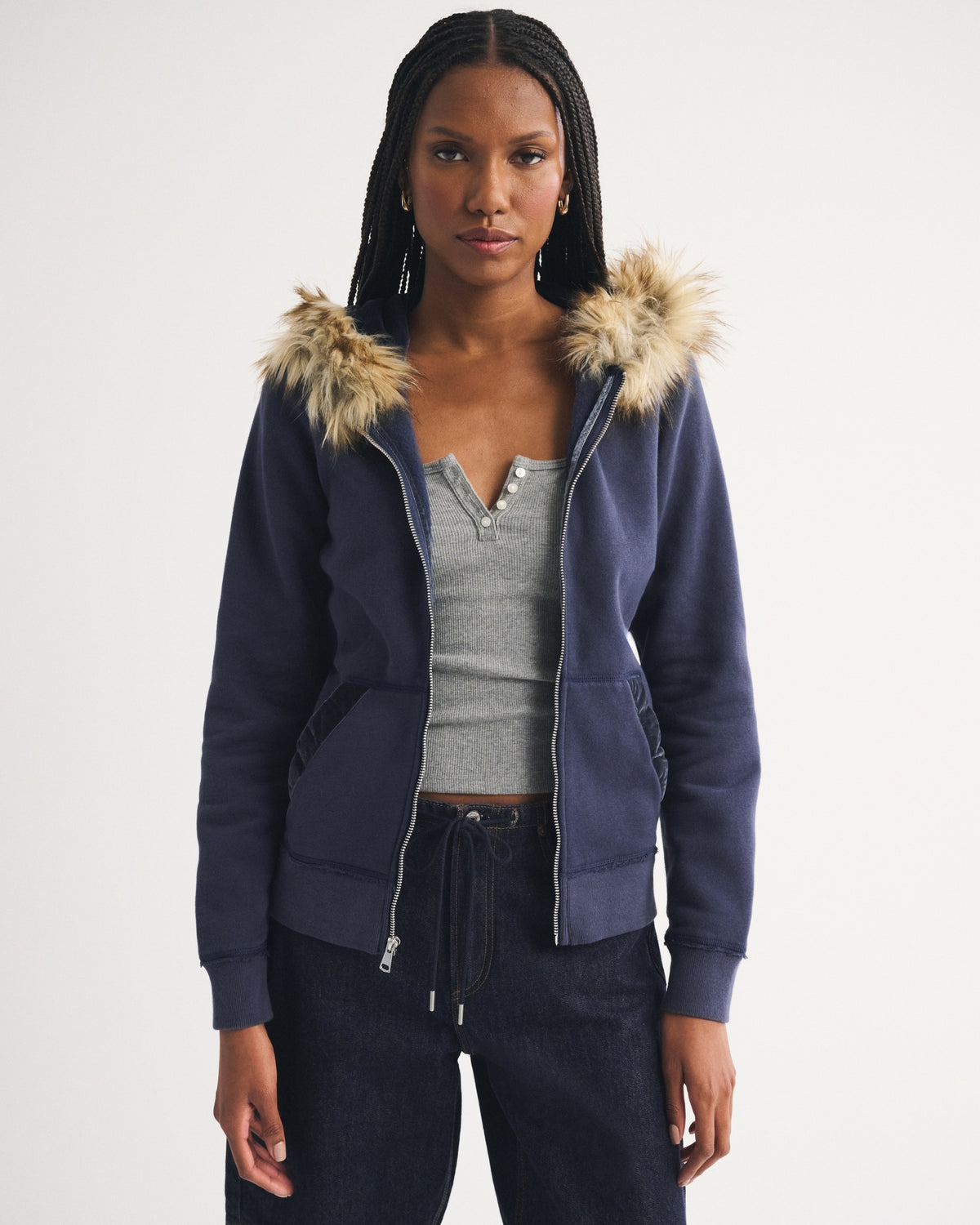 Abercrombie Faux Fur-Lined Full-Zip Hoodie
