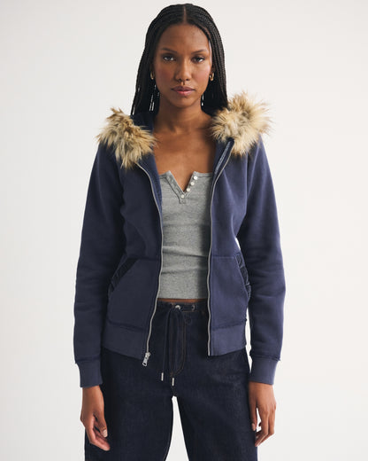 Abercrombie Faux Fur-Lined Full-Zip Hoodie