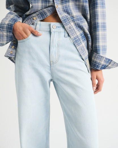Abercrombie High Rise Wide Leg Fish Embroidered Jean