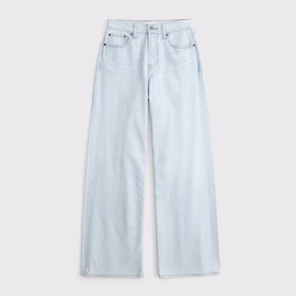 Abercrombie Curve Love High Rise Wide Leg Fish Embroidered Jean