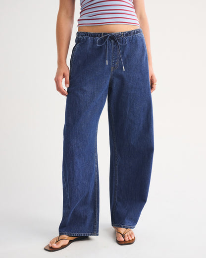 Abercrombie Linen-Blend Denim Pull-On Barrel Jean