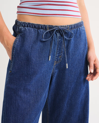 Abercrombie Linen-Blend Denim Pull-On Barrel Jean