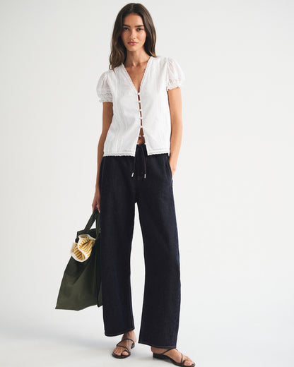 Abercrombie Linen-Blend Denim Pull-On Barrel Jean