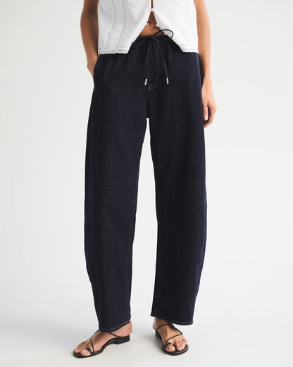 Abercrombie Linen-Blend Denim Pull-On Barrel Jean
