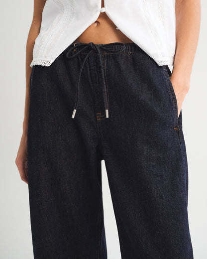 Abercrombie Linen-Blend Denim Pull-On Barrel Jean